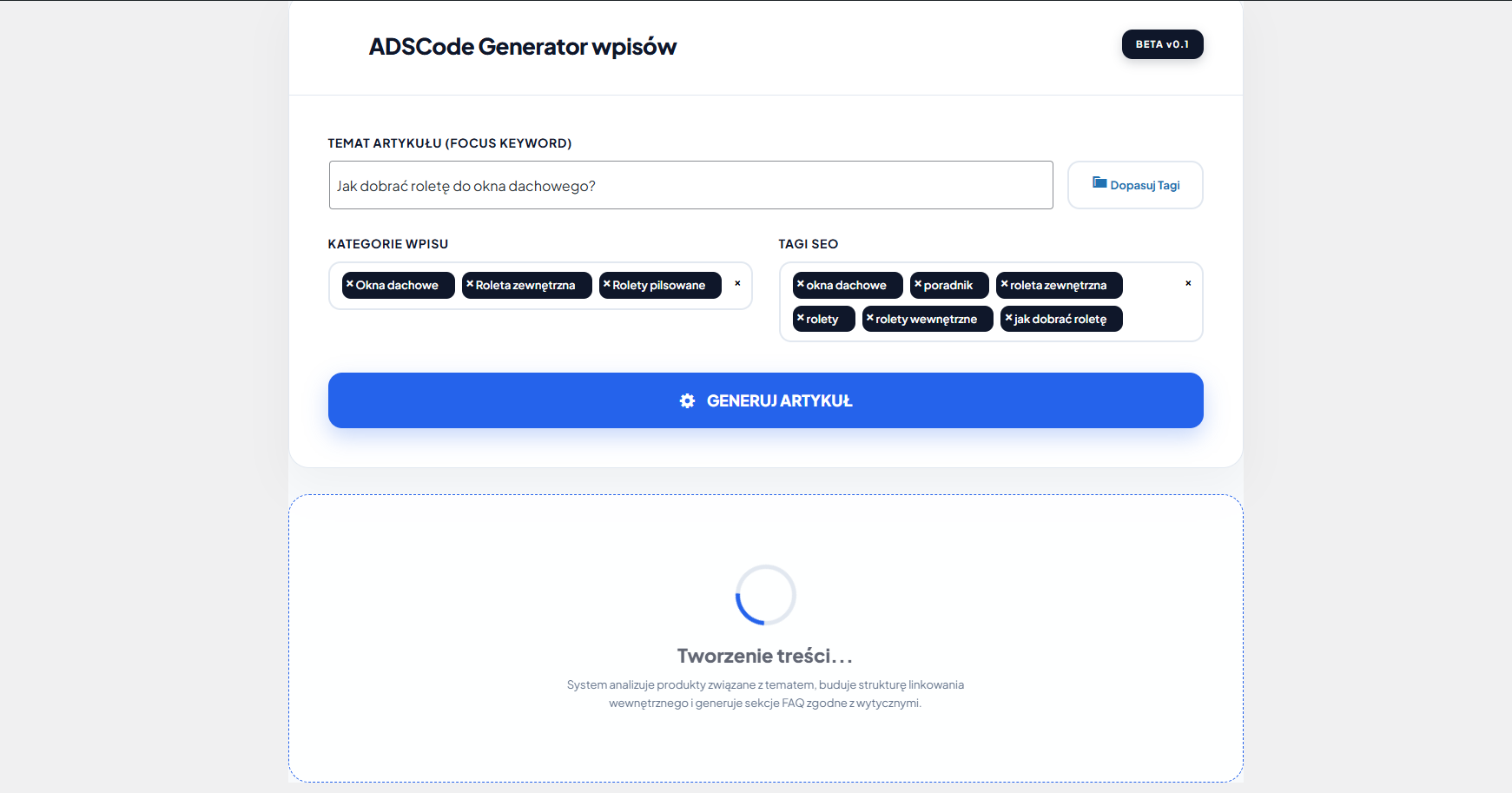 Realizacja adscode - Generator kontentu